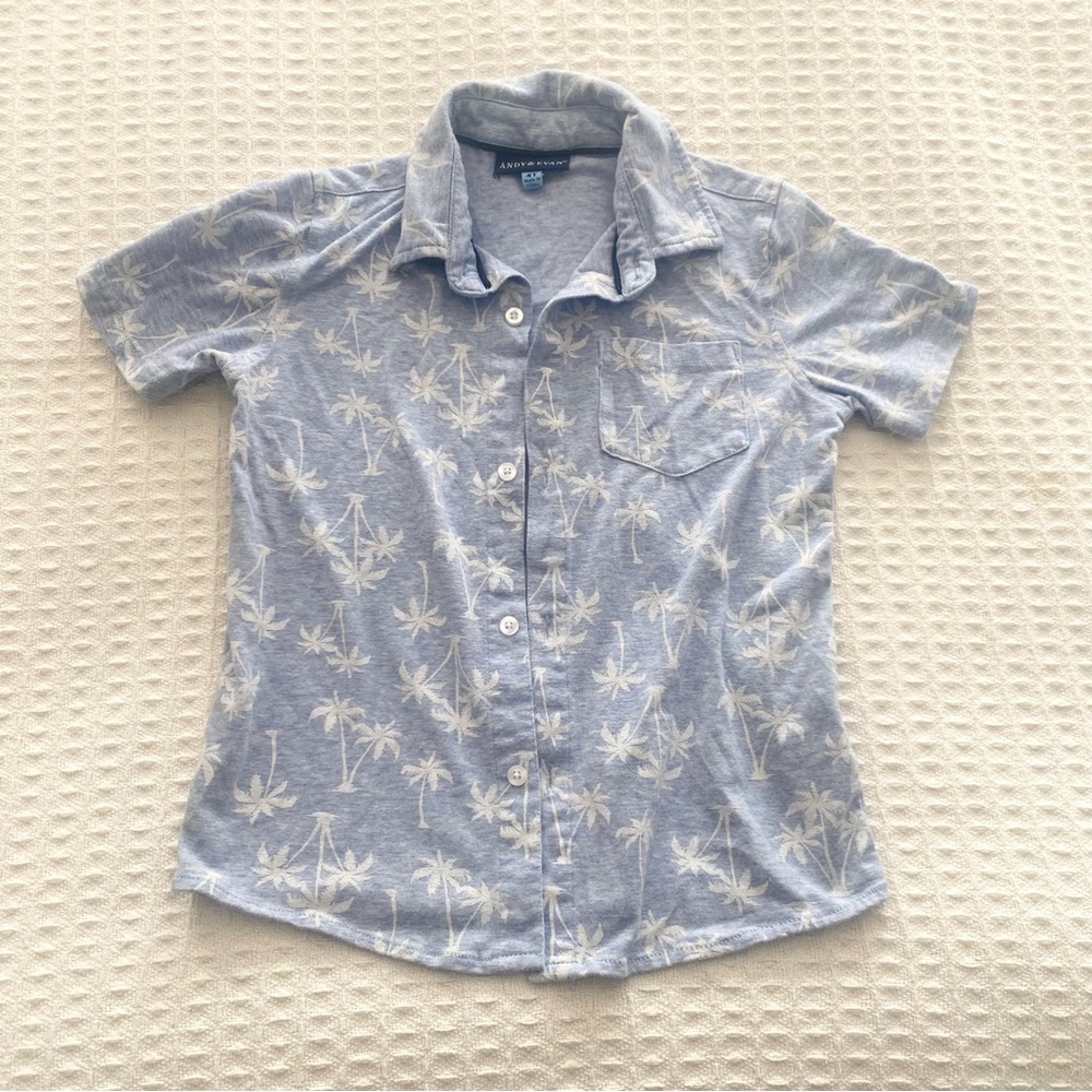 Andy & Evan Blue Short Sleeve Shirt with Palm Tree Print size 4T